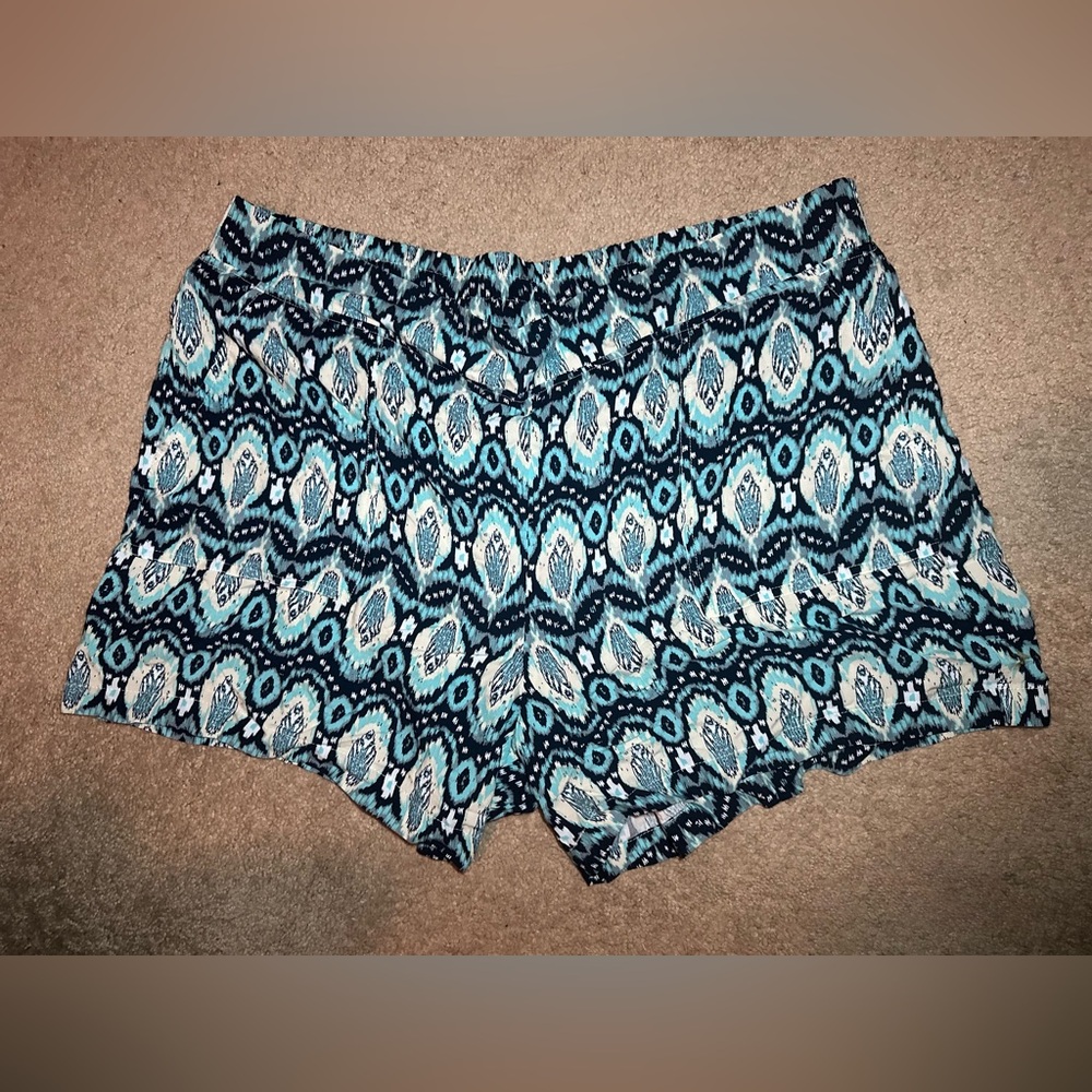 Wildfox Teal and Black Tribal Print Flow Shorts